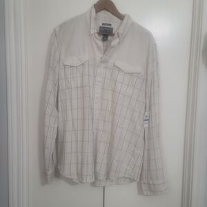 American Rag Beige Button-Up Shirt with Black Windowpane